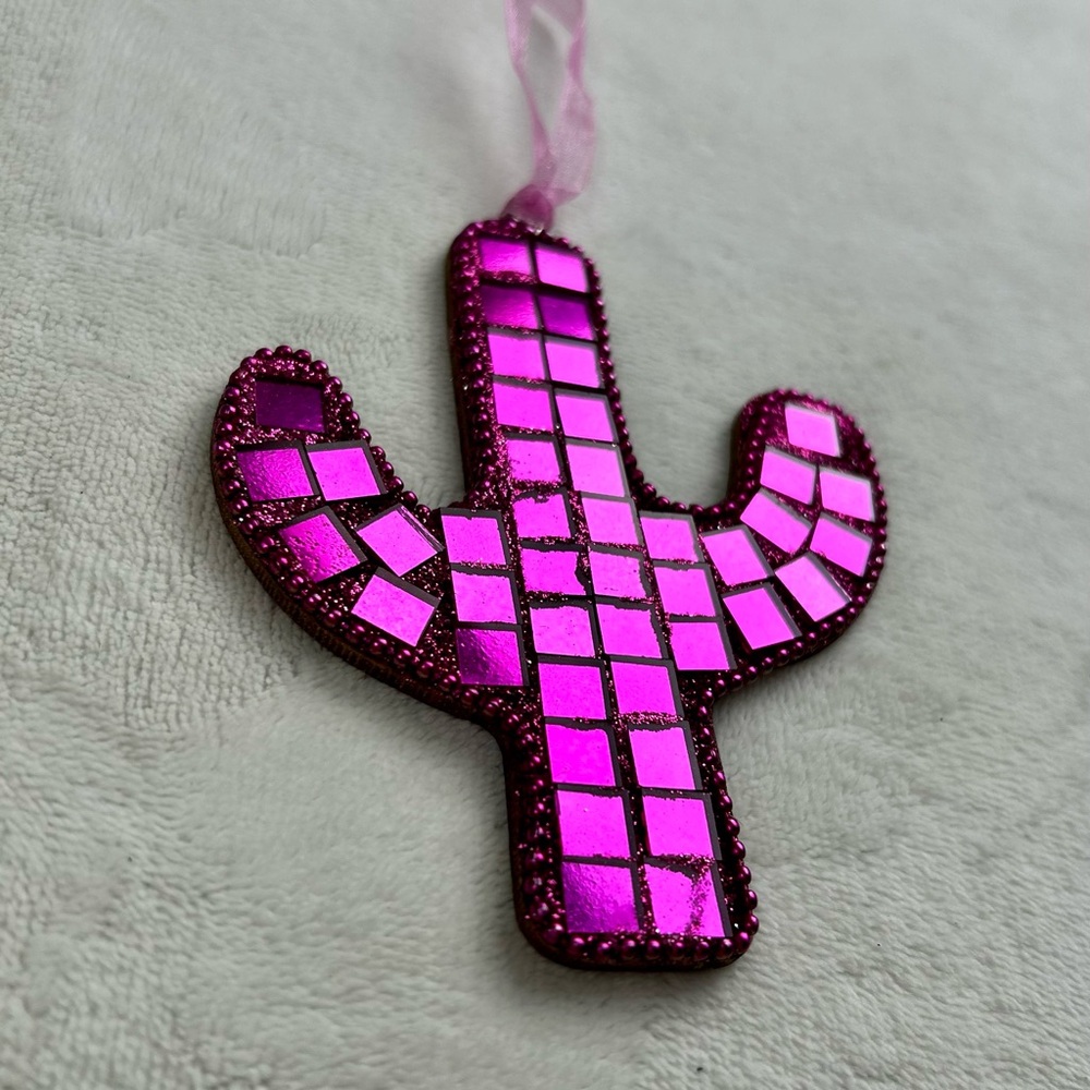 Christmas Ornament World Market Pink Disco Ball Cactus New
